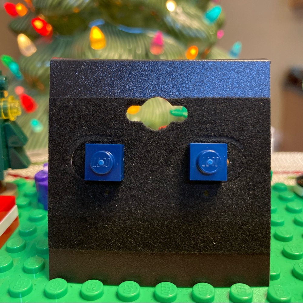 Dark Blue Lego Stud Earrings